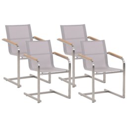 Gartenstuhl Beige Edelstahl 4er Set mit Textilbespannung Moderner Look Gartenausstattung Terrasse Balkon Gartenmöbel