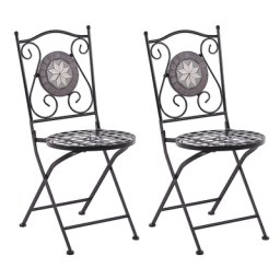 Gartenstuhl 2er Set Schwarz Eisen Keramik Mosaik Französisch Romantisch Zusammenklappbar Platzsparend Garten Outdoor Terrasse Ausstattung Möbel