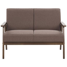 Sofa Braun Polsterbezug 2-Sitzer Retro Stil mit Holzbeinen Federkern Diele Wohnzimmer Salon Möbel Wohnecke Sitzecke