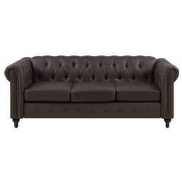 Sofa Braun Kunstleder 3-Sitzer Chesterfield Stil Glamourös Wohnzimmer