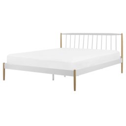 Metallbett Weiß / Braun 160 x 200 cm Mit Lattenrost Stabile Konstruktion aus Metall Schlafzimmer / Gästezimmer Klassisches Modernes Design
