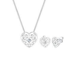 Elli Elli Schmuckset Herz Ornament Kristalle 925 Silber Schmuck-Set Damen