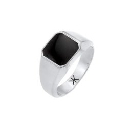 KUZZOI KUZZOI Ring Herren Siegelring Emaille Schwarz Basic 925 Silber Ringe