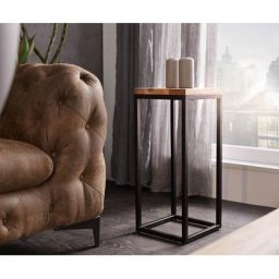 DELIFE Dekotisch Tatius 28x28 Akazie Natur Gestell Metall Schwarz, Beistelltische
