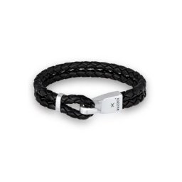 KUZZOI KUZZOI Armband Herren Leder Basic Haken-Verschluß 925 Silber Herrenschmuck