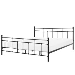 Bett Schwarz Metall mit Lattenrost 180 x 200 cm hohem Kopfteil dekorative Sprossen Klassisch für Mädchen Jugendzimmer Schlafzimmer