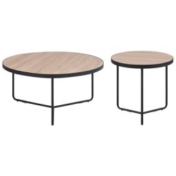 Couchtisch Set 2 Beistelltische MDF Platte Kaffeetische Stabiles Gestell Rund Modern Industriell
