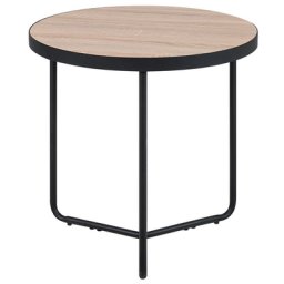 Couchtisch Heller Holzfarbton / Schwarz MDF Platte Stabiles Metallgestell Rund Modern Industriell