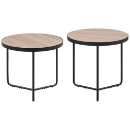 Couchtisch Set 2 Beistelltische MDF Platte Kaffeetische Stabiles Gestell Rund Modern Industriell