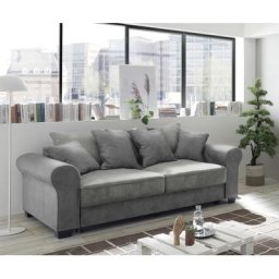 DELIFE Schlafsofa Caline 3- Sitzer Vintage Grau Velour mit Kissen, 3 Sitzer