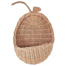 Wanddekoration Korb Apfelform Naturfarben aus Rattan 40 cm Geflochten Natürliche Dekoration für Kinderzimmer