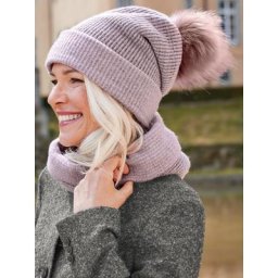 Avena Damen Umschlag-Bommelmütze Rose