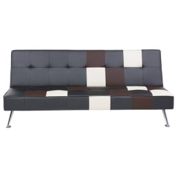 Sofa Schwarz Braun Beige Kunstleder 3-Sitzer Patchwork Schlaffunktion Modern Wohnzimmer