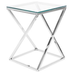 Beistelltisch Silber Transparent 40 x 55 cm Glasplatte Edelstahl Poliert Metallbeinen Quadratisch Modern