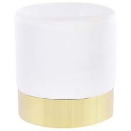 Pouf Weiß Samtstoff rund 39 cm Sockel Fuß Gold Metall Barock Deko Ottomane Sitzpouf für Schminktisch, Wohn-, Schlaf- und Ankleidezimmer