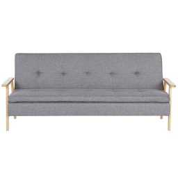 Sofa Hellgrau Polsterbezug 3-Sitzer Schlaffunktion Skandinavisch Wohnzimmer