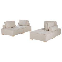 Modulares Sofa Set Beige Polsterbezug Gesteppt 4-Sitzer Couchgarnitur aus Verschiedenen Elementen zwei 2-Sitzer-Sofas mit Kissen Modern Skandi