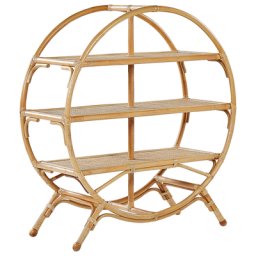 Regal Natürlich Beige Rattan mit 3 Fächern Oval Offenes Design Raumteiler Wohnzimmer Arbeitszimmer Flur Diele Möbel