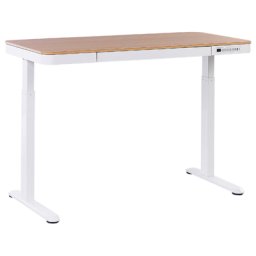 Schreibtisch Hellbraun Faserplatte Holzoptik 120 x 60 cm Verstellbar mit USB-Port Metallgestell Weiß Rechteckig Industriell Büro Jugendzimmer