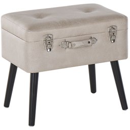Kofferhocker Beige Kunstleder Kiefernholz 46 x 52 x 36 cm Modern Retro Modern Elegant Praktisch Holzbeine Stauraum Wohnzimmer