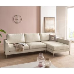 DELIFE Ecksofa Marla 285x140 cm Chenille Creme-Weiß Ottomane rechts, Ecksofas