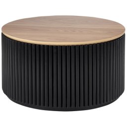 Couchtisch Heller Holzfarbton und Schwarz MDF-Tischplatte ⌀ 70 cm Rund mit Stauraum Holzbeinen Abnehmarer Platte Modern Kaffeetisch Wohnzimmer