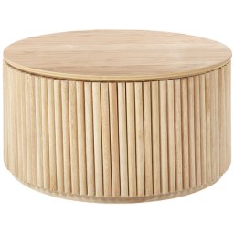 Couchtisch Heller Holzfarbton MDF-Tischplatte ⌀ 70 cm Rund mit Stauraum Holzbeinen Abnehmarer Platte Modern Kaffeetisch Wohnzimmer