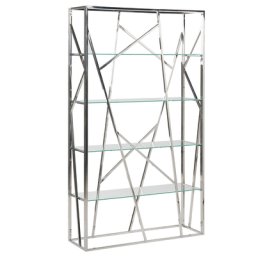 Bücherregal Silber Edelstahl Sicherheitsglas 175 x 100 x 30 cm Modern Silber Glasböden Edelstahlgestell Glamourös Viel Stauraum Wohnzimmer
