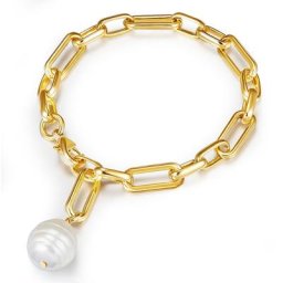 Lulu & Jane Perlen-Armband Metall-Legierung Muschelkernperle in Gelbgold Armbänder & Armreife Damen