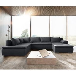 DELIFE Wohnlandschaft Abilene 325x230 cm Graphite Schlaffunktion Ottomane variabel, Schlafsofas
