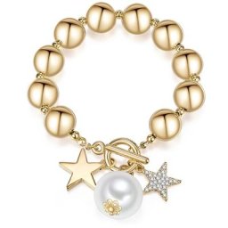 Lulu & Jane Armband Stern Metall-Legierung Glas Perle (synth.) in Gelbgold Armbänder & Armreife Damen