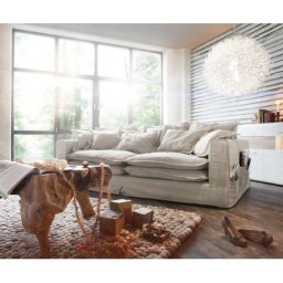 DELIFE Hussensofa Noelia 240x145 cm Elfenbeinfarben mit Kissen, Big Sofas