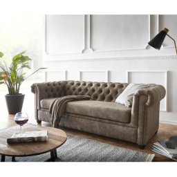 DELIFE Sofa Chesterfield 3-Sitzer 200x88 cm Vintage Taupe Couch, 3 Sitzer