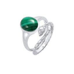 Elli PREMIUM Elli PREMIUM Ring Siegelring Malachit Schlange 2er Set 925 Silber Ringe Damen