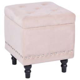 Hocker Lachsrosa Samt Silber Metall mit Stauraum quadratisch Flur Wohnzimmer Salon Schlafzimmer Deko Sitzhocker