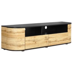 TV-Schrank Helles Holz und Schwarz 160 x 40 x 44 cm mit 2 Schubladen TV Möbel Sideboard für Wohnzimmer Schlafzimmer