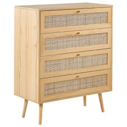 Rattan-Kommode mit 4 Schubladen in Hellbraun im Boho-Stil Wohnzimmer Schlafzimmer