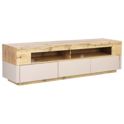 TV-Schrank Helles Holz u. Beige 160 x 40 x 45 cm für Fernseher bis 55 Zoll mit 3 Schubladen TV-Möbel für Wohnzimmer
