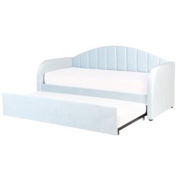 Tagesbett Hellblau aus Samt 90 x 200 cm Gepolstert Ausziehbar mit Rollen für Schlafzimmer Kinderzimmer Gästezimmer