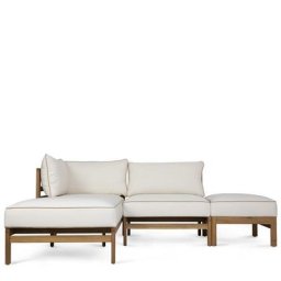 Ecksofa links outdoor BAYSIDE - Garten-Ecksofa links, Stoff in Cremeweiß & Holz