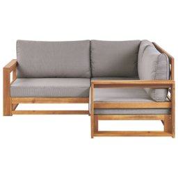 Lounge Sofa Hellbraun Akazienholz Auflagen Taupe 2-Sitzer Ecksofa Retro Landhaus Stil Terrasse Outdoor Balkon Außenbereich