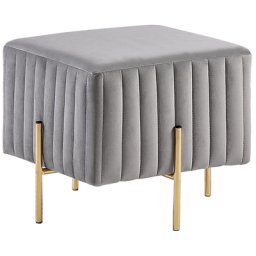 Pouf Sitzhocker Hellgrau Samtstoff goldene Metallbeine 45 x 45 cm Glamour Elegant