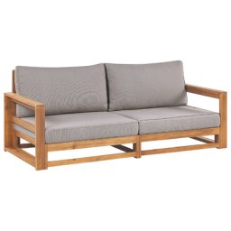 Gartensofa Hellbraun Akazienholz Auflagen Taupe 2-Sitzer Sofa Retro Landhaus Stil Terrasse Outdoor Außenbereich Balkon