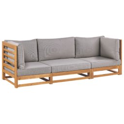 Gartensofa Hellbraun Akazienholz mit 8 Auflagen Taupe 3-Sitzer Sofa Retro Landhaus Stil Terrasse Outdoor Außenbereich