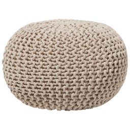 Pouf Beige 100% Baumwolle Rund ⌀ 50 cm Elegant Modern