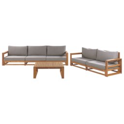 Lounge Set Hellbraun Akazienholz Auflagen Taupe 2-Sitzer und 3-Sitzer Sofa mit Couchtisch Retro Landhaus Stil Terrasse Outdoor