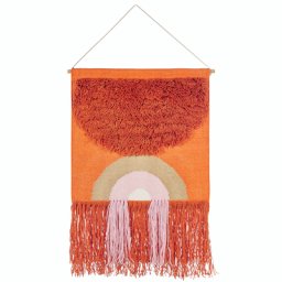 Wanddekoration Orange Baumwolle Handgemacht mit Fransen Boho Chic Wandbehang Wanddeko Türdeko Fensterdeko Schlafzimmer Wohnzimmer Flur Diele