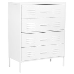 Hohe Kommode Weiß Stahl 40x80x102 cm mit 4 Schubladen Mehrzweckschrank für Büro Schlafzimmer Wohnzimmer Kinderzimmer Bad