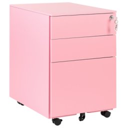 Aktenschrank Rosa Metall auf Rollen mit 3 Schubladen Abschließbar Multifunktional Wohnzimmer Büro Arbeitszimmer Schlafzimmer Diele