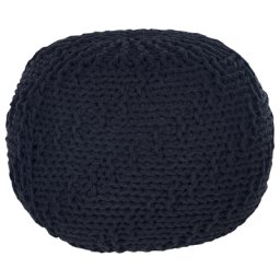 Pouf Schwarz Baumwolle ⌀ 50 cm Rund Gefochten Strickhocker Strickpouf Boho für Wohnzimmer Kinderzimmer Schlafzimmer Deko Haushalt Wohnen